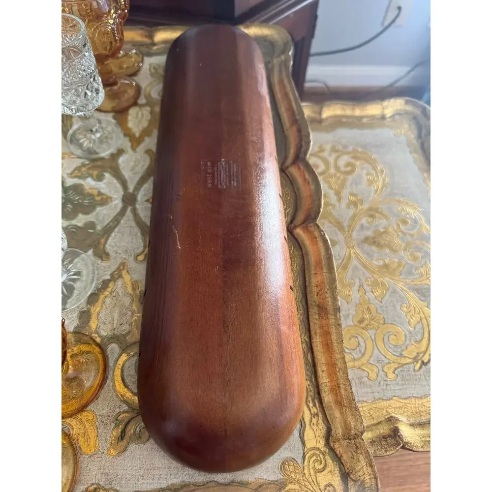 West Elm Wooden Bread Bowl Tray 18” Long Decorative Centerpiece Fruit Dough Bowl